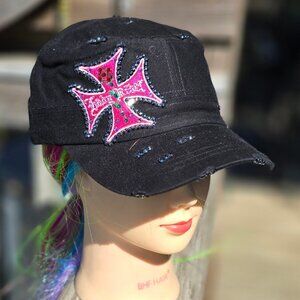 Ladies Black & Pink Lady Rider BLING Hat NEW